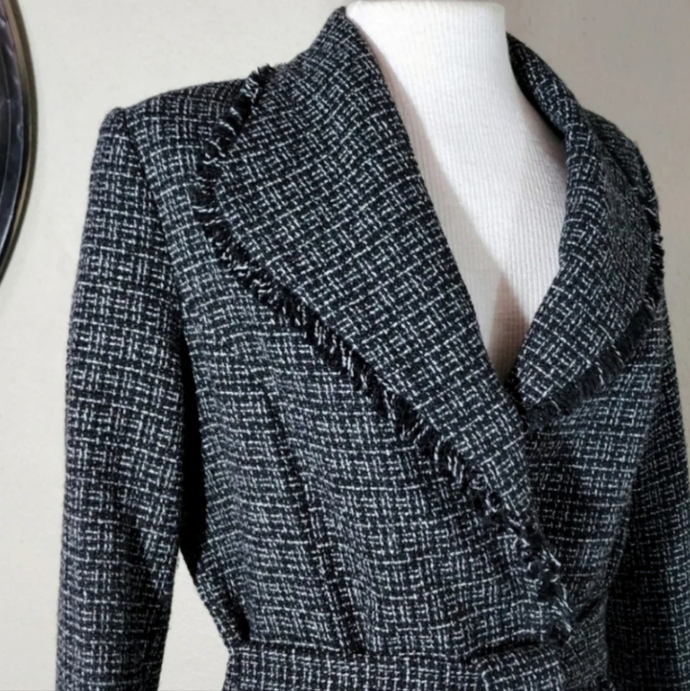 Supply & Demand Wool Blend Tweed Jacket Black Size S Frayed Edges